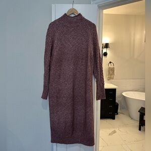 Mock Neck Cable Knit Maroon Midi Sweater Dress NWOT